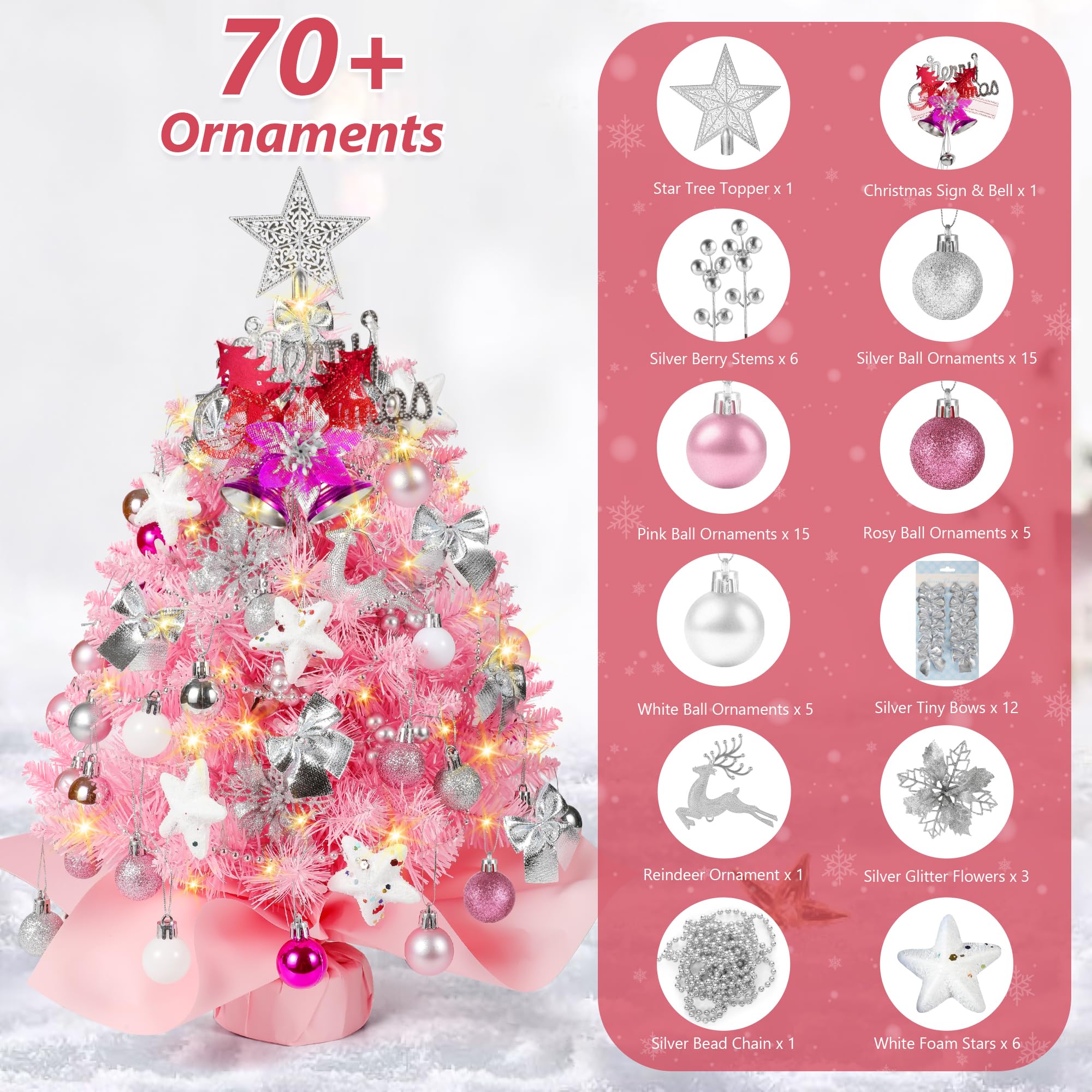 Amazon.co.jp: 2フィートのミニピンククリスマスツリー、ライト付き